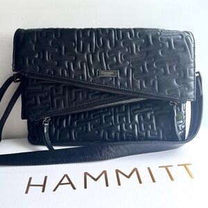 Hammitt RARE Dillon Medium Black Leather H Logo Quilted Crossbody Flap Bag + Box